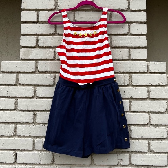 NWT Vtg Sporting Life Patriotic Nautical Style One Piece Swimsuit/Playsuit - 16 - Picture 1 of 9